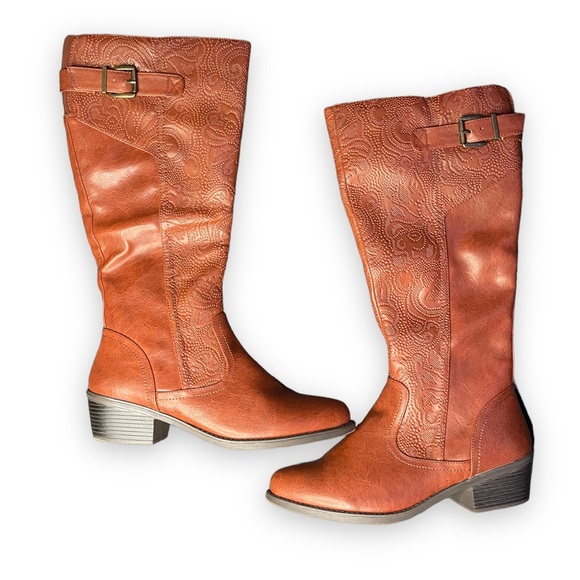 easy street Shoes Easy Street Riding Boots Wide Width Brown Faux